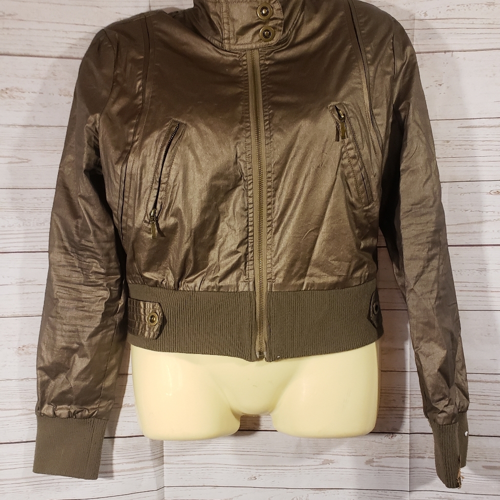 UrbanVibe Gold Metallic Bomber Jacket